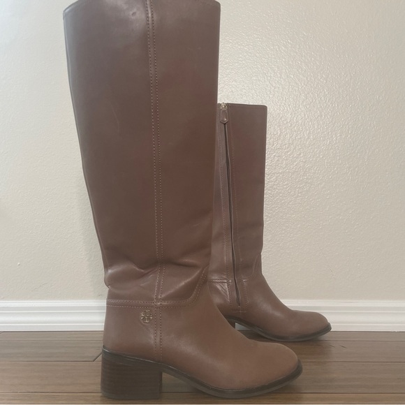 Tory Burch tan brown Leather Knee-High Boots zip up boots fall boots block heel - Picture 15 of 16